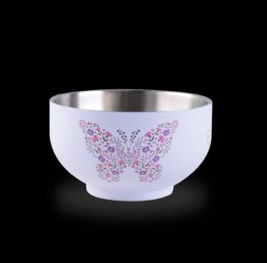 La gourmet® Vintage Collection 14cm Double Wall SUS304 Stainless Steel bowl with matte enamel embossed Printing  Twin Set (Purple)