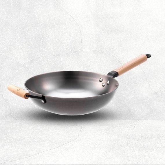 2023.02.07 LA GOURMET NITRIGAN 30CM CAST IRON WOK WITH WOODEN HANDLE