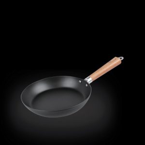 Blusteel 24 x 4.5cm Carbon Steel Frypan with Mark Acacia Wooden Long Handle with Induction (1.5L)
