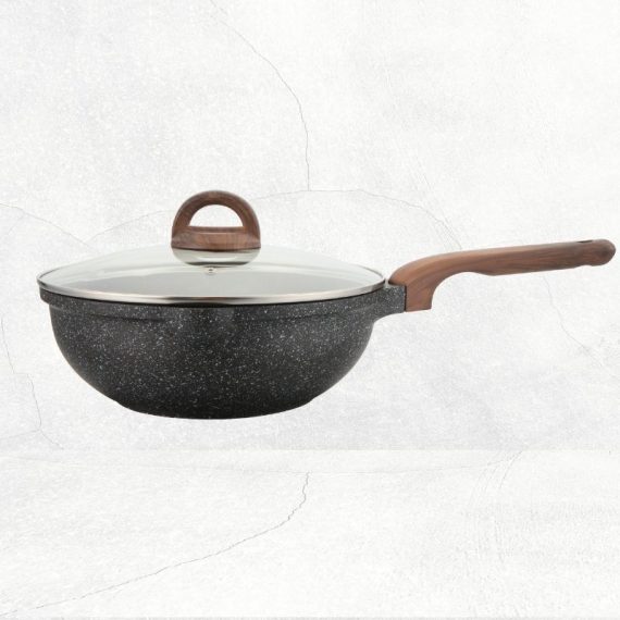 Shogun Granite Cookware Plus 28 x 8.5cm Nonstick Stirfry Pan with Glass Lid with Induction (IH)