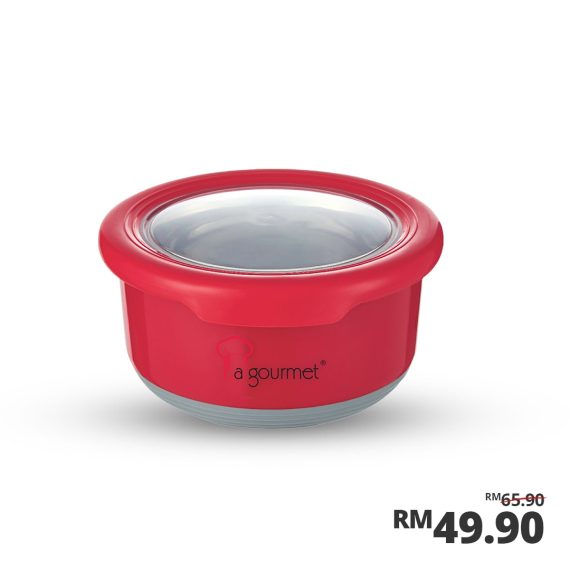 PTG 1200ml Round Lunch Box Canister w/SUS304 Stainless Steel Insert In Gift Box (Red)