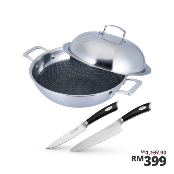 Galactic Honeycomb Wok 32 x 9.5cm Stainless Steel Cover with Induction (IH) [YATIEKITCHEN]