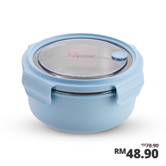 La gourmet 3R PAC2GO Sassy Collection 1L Round lunch box with 304 stainless steel insert - Blue